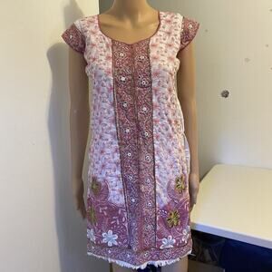 70's Vintage Ethnic Indian Women S/M Rockabilly Western Dress Artsy Embroidered